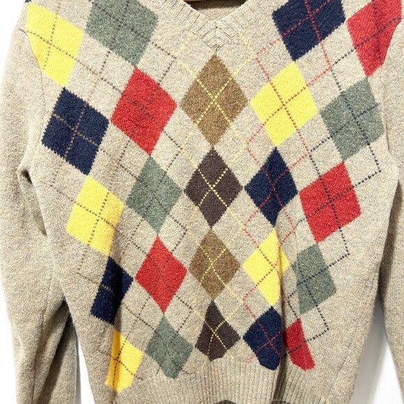 J.Crew 100% Lambswool V Neck Argyle Sweater Size Medium Premium Lambswool - Picture 6 of 10